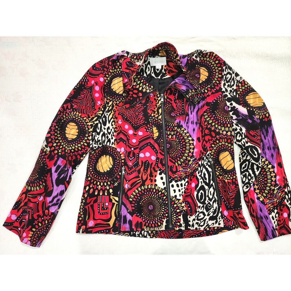 Erin London Jacket Womens M Multicolor Abstract Art Print Zip Front Lined